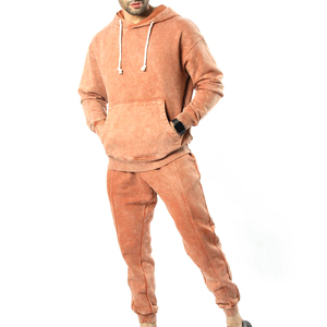 Conjunto Deportivo para Hombre, Sudadera con Capucha y Pantalones Jogger, Lavado Ácido, Color Sólido, Felpa de Algodón, Estilo Casual Urbano, Manga Larga, Corte Regular, Ropa de Otoño - Product Image 1