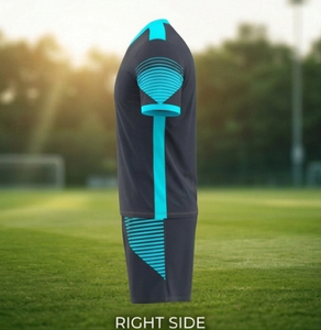 Ensemble de maillot de football pour homme à col en V, manches courtes, imprimé par sublimation, évacuation de l'humidité, coupe athlétique, design color block - Product Image 5