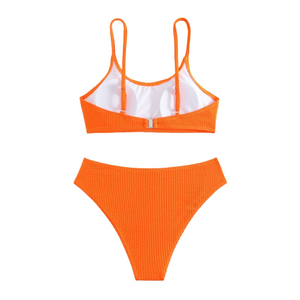 Ensemble de bikini texturé et respirant pour femme - Maillot de bain 2 pièces à col halter avec motif uni écologique - Product Image 3
