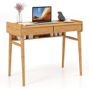 Escritorio Elevable con 2 Cajones de Almacenamiento y Estante Abierto, Mesa de Bambú para Computadora Portátil para Oficina - Product Image 5