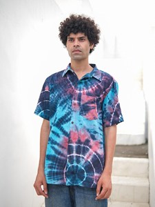 Camisa de Manga Corta para Hombre, Teñida a Mano, Estilo Tie-Dye, con Botones, de Tela de Algodón Suave, Ligera y Transpirable - Product Image 4