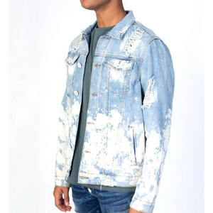 Veste en jean 100 % coton de qualité supérieure pour homme, style vintage déchiré, coupe ajustée, streetwear, coupe-vent, écologique, col montant - Product Image 1