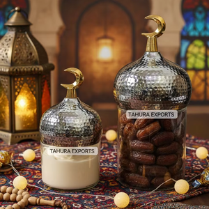 โถแก้วเก็บของทำมือสวยงาม ขายดีประจำปี 2026 สำหรับตกแต่งโต๊ะในเดือนรอมฎอน ดีไซน์ใหม่พร้อมฝาทรงมินาเร็ตและเหยือกสำหรับเทศกาลอีด - Product Image 1