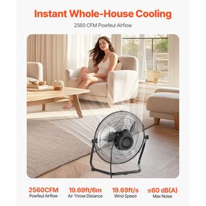 Ventilatore Industriale da Pavimento ad Alta Velocità da 14 Pollici, 3 Velocità, 2560 CFM, Inclinazione Regolabile a 360 Gradi, Flusso d'Aria 19,69 Ft/sec, Resistente - Easy Box - Product Image 2