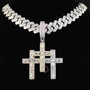 Colgante de Plata S925 con Moissanita, Diseño de Cruz Doble Personalizada, Joyería Fina, Colgantes y Dijes, Joyería Hip Hop Personalizada - Product Image 1