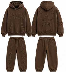 Faith Vintage Embroidery Winter Solid Hip Hop Fleece Hoodie Set Oversized Street Wear Tracksuit Believe <b>Yourself</b> Embroidered - Product Image 3