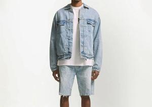 Shorts Bermuda en jean délavé bleu clair pour homme, taille mi-haute, fermeture boutonnée, style décontracté - Product Image 5
