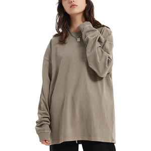 Premium Plain Cotton Acid Wash Boxy Design Mock Neck <b>T</b> Shirt Raglan Long Sleeve Men Casual Tee Custom Logo Wholesale Private - Product Image 2
