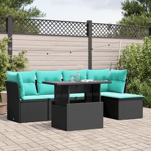 Set di divani da giardino in polyrattan nero da 6 pezzi con cuscini, mobili da giardino - Product Image 1