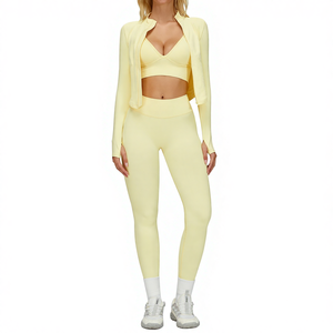 <b>Yellow</b> 2-piece yoga set High waisted spaghetti strap <b>Crop</b> <b>top</b> and shorts set Sweat-wicking activewear for yoga - Product Image 4