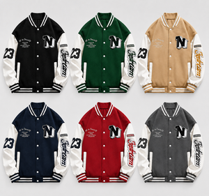<b>Men's</b> Varsity <b>Jacket</b> Embroidered <b>Letter</b> N Design Turn-down Collar Casual Style Polyester Cotton Autumn Wear - Product Image 2