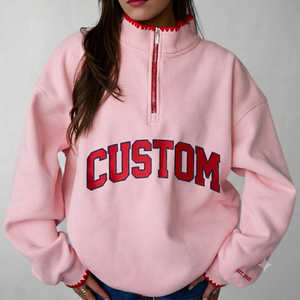 Sudadera de punto rosa para mujer con cuello simulado y cremallera de un cuarto, bordado personalizado, manga larga, para otoño - Product Image 1