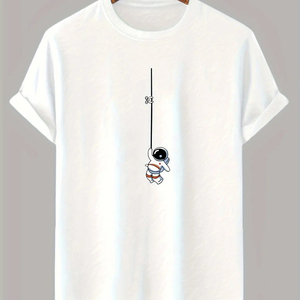 Camiseta Deportiva Casual de Verano para Hombre, 100% Algodón Puro, Corte Regular, Estampado Frontal de Astronauta, Manga Corta, Cuello Redondo - Product Image 1
