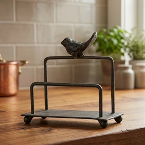 Cast Iron Kitchen <b>Storage</b> Rack With Bird Sculpture Rustic Standing Organizer For Countertop Use - Product Image 1