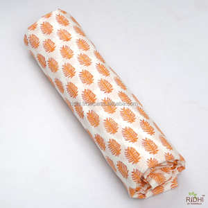 2025 New Gold <b>Yellow</b> Hand Block Leaf Printed 100% Pure Cotton <b>Fabric</b> for Women's Clothing Pillows Bags Outdoor Mattresses Covers - Product Image 2