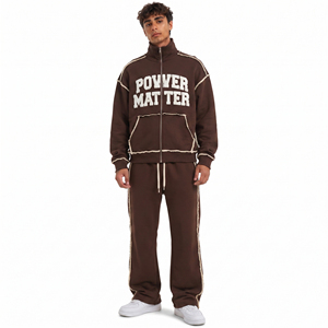 <b>Men's</b> Customized Colors Full Zip <b>Turtle</b> <b>Neck</b> Heavy Weight Chenille Embroidery Solid 380 GSM Winter Wear Drawstring Waist Jogger - Product Image 1