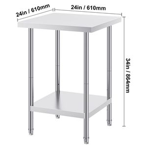 โต๊ะเตรียมอาหารแบบหนาพิเศษ ขนาด 24 x 24 x 34 นิ้ว รับน้ำหนักได้ 700 ปอนด์ ปรับระดับความสูงได้ 3 ระดับ ผลิตจากเหล็ก สำหรับครัวเชิงพาณิชย์ - Product Image 5