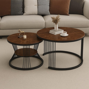 Modern Lightweight Coffee <b>Table</b> Set 2 Piece MDF Top Stacking Nesting <b>Table</b> with Iron Frame for Living Room - Product Image 1