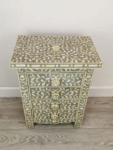 Table à tiroirs en os incrusté de la marque ILAHI, design moderne, détails en agate, rangement à trois niveaux, meuble portable pour la maison - Product Image 3