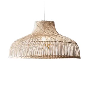 Modern Rattan <b>Lampshade</b> Flared Bell Pendant Light Shade Wide <b>Wicker</b> Hanging Lamp Cover for Bedroom Decor - Product Image 1