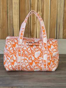 Floral Printed Handmade Quilted <b>Boho</b> <b>Style</b> 100% Cotton Rope Handle Travel Bag-Shoulder Striped Duffel Luggage for Women - Product Image 5