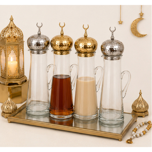 Best Selling Handmade Eco-friendly Glass Storage Jar for <b>Ramadan</b> Table <b>Decoration</b> with Minaret Lid and Jug Factory Price Eid - Product Image 2