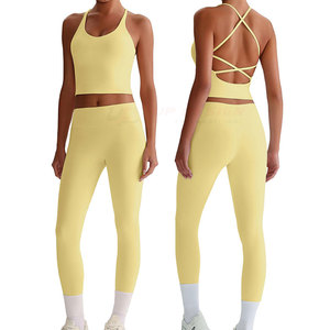 Conjunto de Yoga de 2 Piezas para Mujer, Alta Calidad, Sólido, Transpirable, Sin Costuras, Último Estilo, Venta al Por Mayor para Adultos, Diseño Internacional - Product Image 1