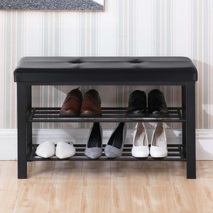 Modern Metal <b>Shoe</b> Rack <b>Bench</b> with 2-Tier Storage, Tufted Padded Seating for Entryway, Bedroom, Closet, Hallway or a Living Room - Product Image 1