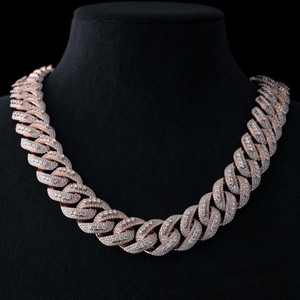 Cadena Cubana con Cierre de Diamantes Cultivados en Laboratorio, Plata 925, 20mm, Pesada, 420g, Bicolor, Chapada, con Eslabones Engastados, 70ct, Venta al por Mayor B2B - Product Image 1