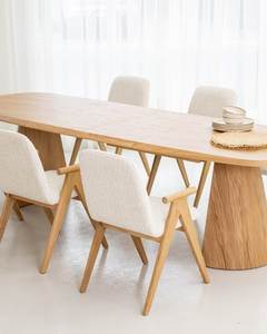 Juego de Mesa de Comedor Ovalada de Madera de Teca con Sillas Tapizadas, Estilo Escandinavo, Muebles para Restaurante, Cafetería, Villa - Product Image 2