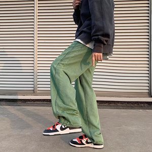 <b>Men's</b> <b>Baggy</b> Jeans <b>Men</b> Jeans <b>Trouser</b> Latest Green Straight Tube Youth Fashion Loose Jeans - Product Image 4