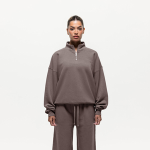 Sudadera con capucha y cremallera de un cuarto para mujer, estilo casual deportivo, forrada de felpa, talla grande - Product Image 1