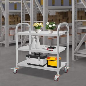 Stainless Steel <b>3</b> <b>Tier</b> Utility Cart With 4 Casters Heavy Duty Commercial Kitchen Storage <b>Trolley</b> - Product Image 1