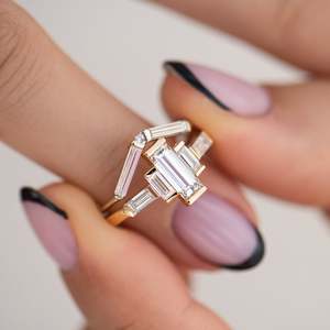 Geometric Emerald Cut Diamond Ring 14K Solid Gold Prong Setting Women's Engagement Band Classic Fine Jewelry - Product Image 2