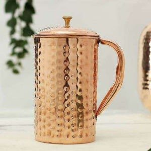Carafe à eau en cuivre artisanale avec couvercle et ensemble de gobelets – Design martelé vintage pour les boissons, pichet en métal durable, capacité 1,0 L - Product Image 5