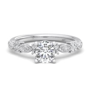 Bague de fiançailles de luxe en or rose avec diamant rond taille brillant, style <span class=keywords><strong>vintage</strong></span>, avec bande milgrain et marquise, ensemble de bijoux de mariée, bijoux de mode pour femme - Product Image 2
