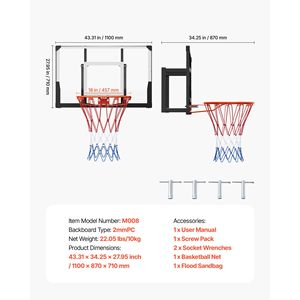 Aro de Baloncesto de Acero Sólido de 44 Pulgadas para Montar en la Pared con Tablero de PC de 0.08 Pulgadas de Grosor, Equipo de Entrenamiento para Exteriores - Product Image 4