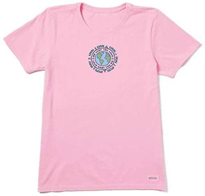 T-shirt rose à manches courtes pour femme, col rond, coupe classique, couleur unie, écologique, haut décontracté, logo imprimé, jersey en coton - Product Image 1