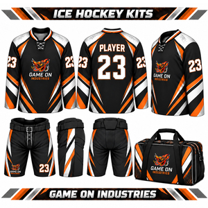 Tenue de hockey sur glace personnalisée avec couleurs contrastées, kit d'équipe professionnel, vêtements de sport avec sacs de transport, prix de gros - Product Image 1