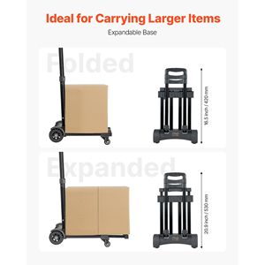 Camión de mano plegable negro, 4 ruedas, 2 cuerdas elásticas, capacidad de carga de 290 libras, carrito de equipaje plegable, carrito utilitario de Base extensible - Product Image 4