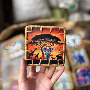 Posavasos de Ratán Hechos a Mano de Tendencia, Posavasos Cuadrados con Diseño de Elefante, Protectores Decorativos para Mesa, Juego de Regalo Ecológico - Product Image 4