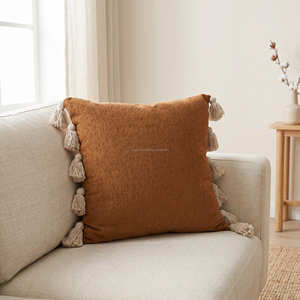 Housse de coussin décorative bleue brodée à la main 18 × 18 pouces, coussin décoratif bohème, décoration de salon de style farmhouse - Product Image 4