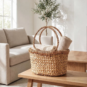 Wholesale Rustic Woven <b>Water</b> <b>Hyacinth</b> <b>Baskets</b> for Storage with Seagrass Handles Decorative Storage <b>Baskets</b> from Vietnam - Product Image 4