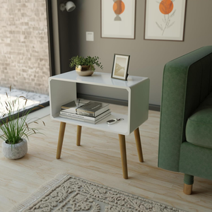Modern Wood Coffee <b>Table</b> <b>Side</b> <b>Table</b> Accent <b>Table</b> White Top <b>Storage</b> Shelf for Living Room Bedroom - Product Image 3