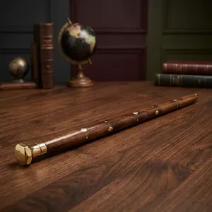 Canne de marche en bois avec poignée en laiton, canne décorative sculptée en bois, bâton de soutien vintage fait main - Product Image 6