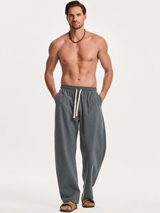 Fashion <b>Trousers</b> For Men 100% Cotton Comfy Baggy Solid Joggers Pants Soft Yoga Lightweight Streetwear Lounge Casual Pants Pocket - Product Image 6