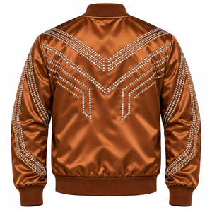 Chaqueta Varsity de Satén con Pedrería de Lujo, Elegante Chaqueta Bomber con Cristales y Estrellas, con Dobladillo Acanalado, para Moda Urbana y Fiestas - Product Image 3