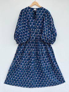 Women Blue Pink Floral Cotton Maxi <b>Dress</b> Long Sleeve Tie Neck Boho <b>Dress</b> Casual Summer Wear <b>Loose</b> Fit Prairie <b>Dress</b> - Product Image 1