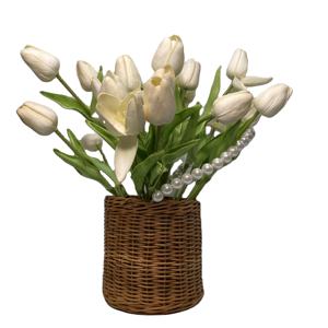 Nuevo artículo, cesta cilíndrica de ratán Natural con mango de cuentas blancas, decoración para el hogar y la cocina, el mejor precio de Vietnam - Product Image 1