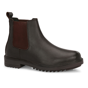 Bottes Chelsea en cuir marron pour hommes, bottines à enfiler, chaussures habillées décontractées à bout rond avec semelle en caoutchouc durable - Product Image 2
